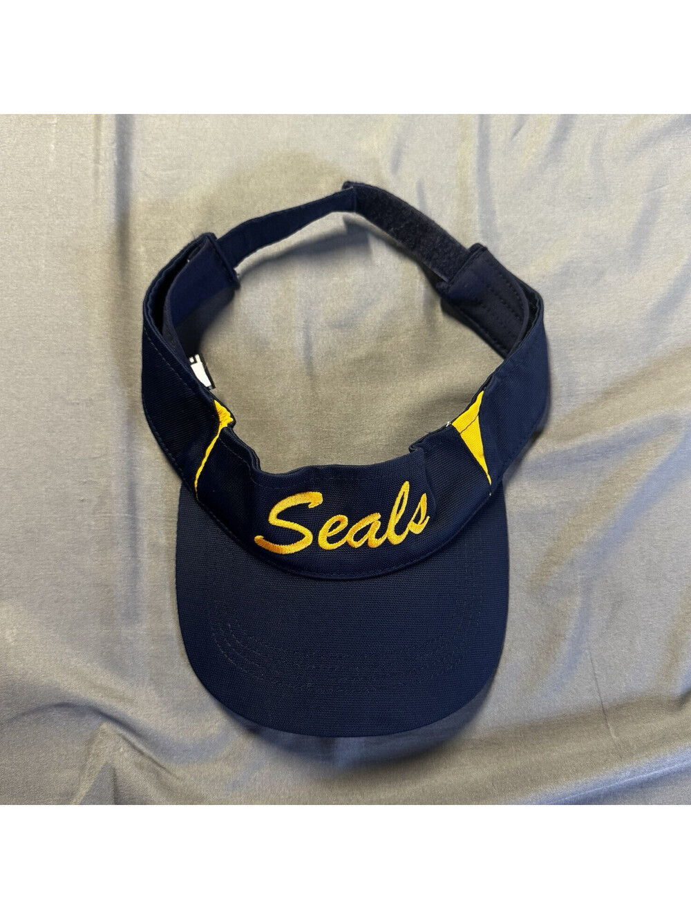 Sport Tek Seals Visor Hat Navy Blue Yellow Gold Embroidered Adjustable Casual